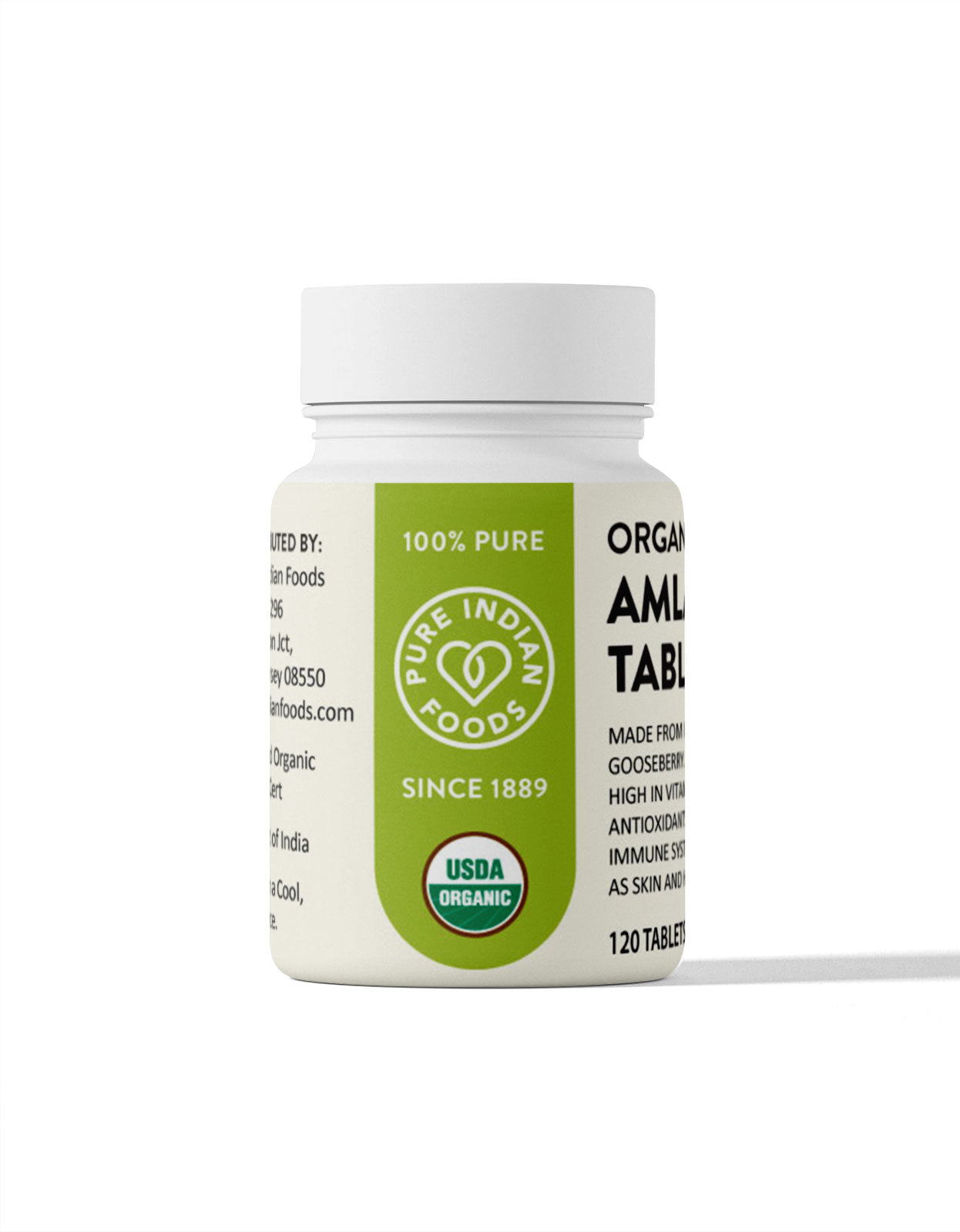 USDA Certified Organic seal on a bottle of Organic Amalaki pills from Pure Indian Foods