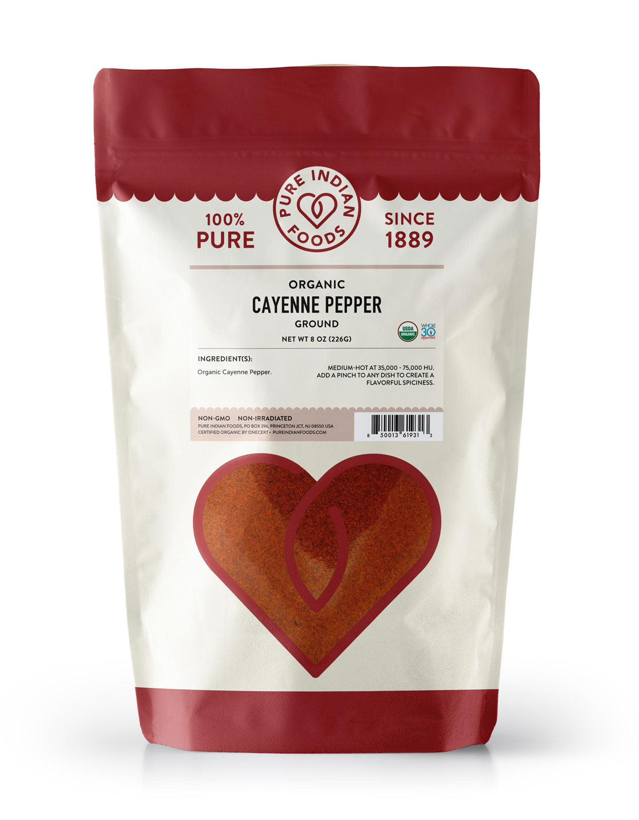 one 8 oz bag of ground cayenne pepper from Pure Indian Foods, certified organic