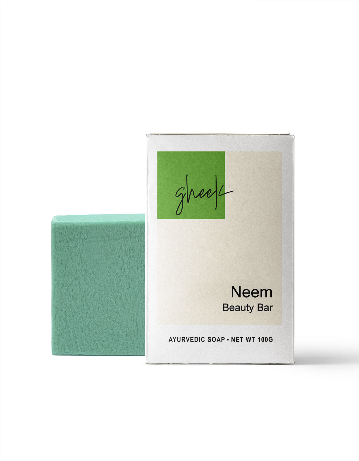 Neem Beauty Bar GHEEK brand Ayurvedic Soap, an all-natural herbal soap made with pure water from the sacred Ganga River.