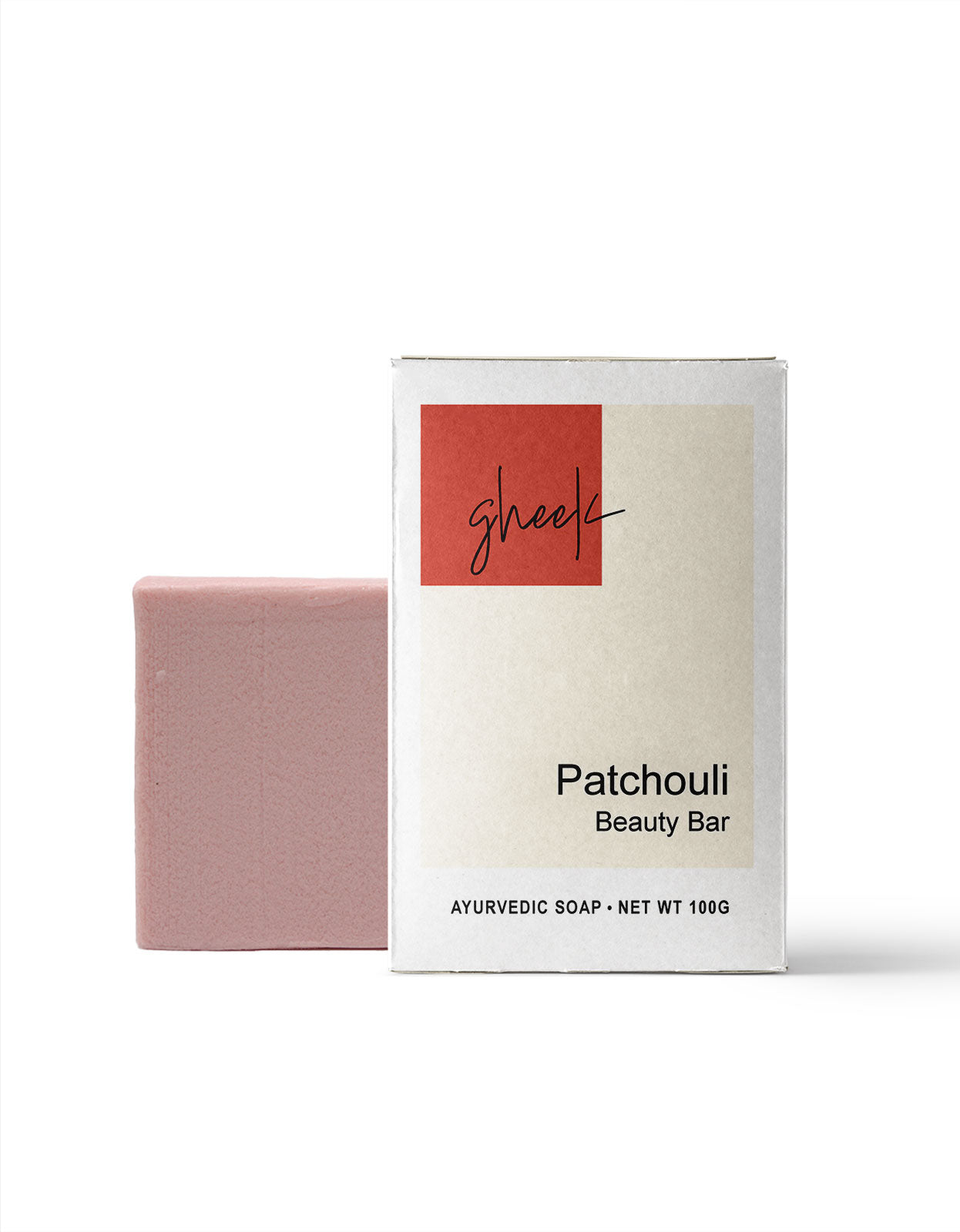 Patchouli Beauty Bar GHEEK brand Ayurvedic Soap, an all-natural herbal soap made with pure water from the sacred Ganga River.