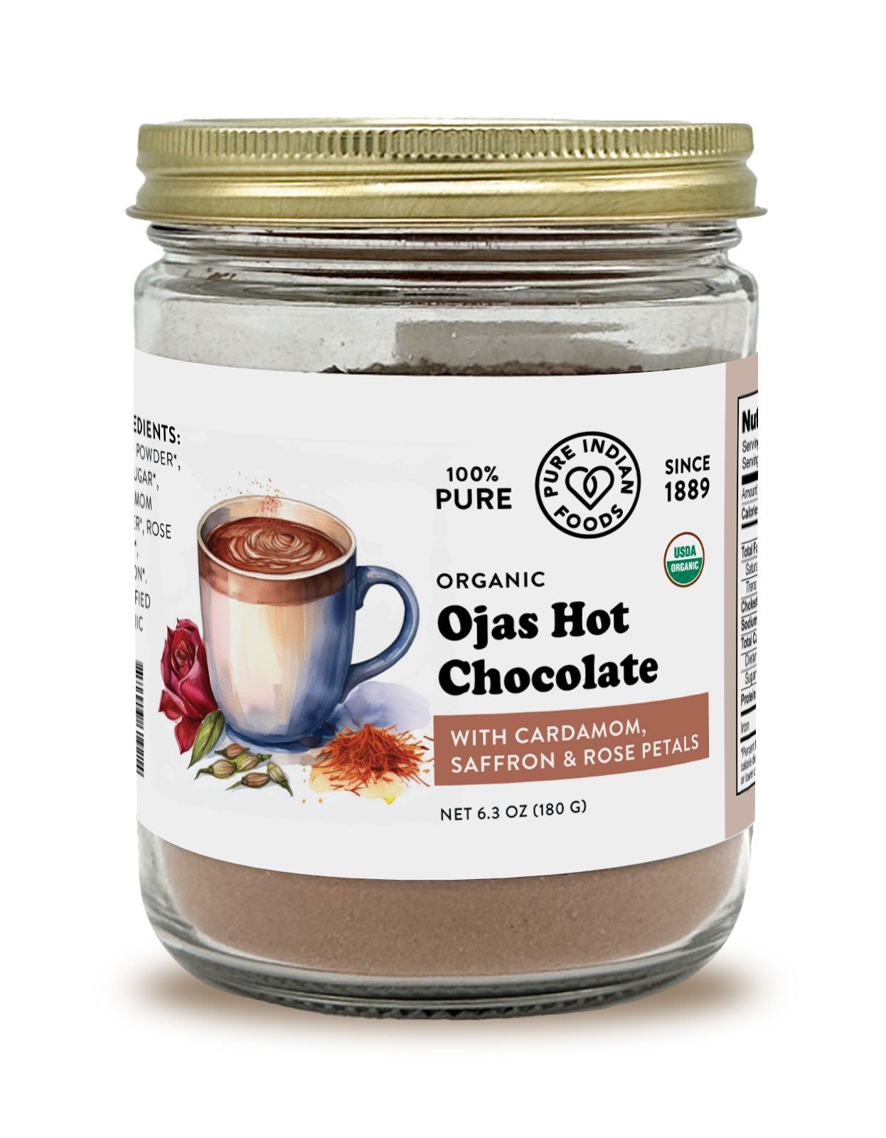 Ojas Hot Chocolate with Cardamom, Saffron, & Rose, Certified Organic - 6.3 oz