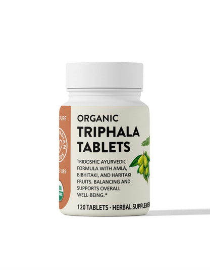 1 bottle of Organic Triphala Tablets from Pure Indian Foods. The bottle contains 120 pills of this herbal supplement.