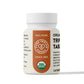 Organic certification seal and Pure Indian Foods logo shown on the side label of a bottle of organic Triphala tablets.