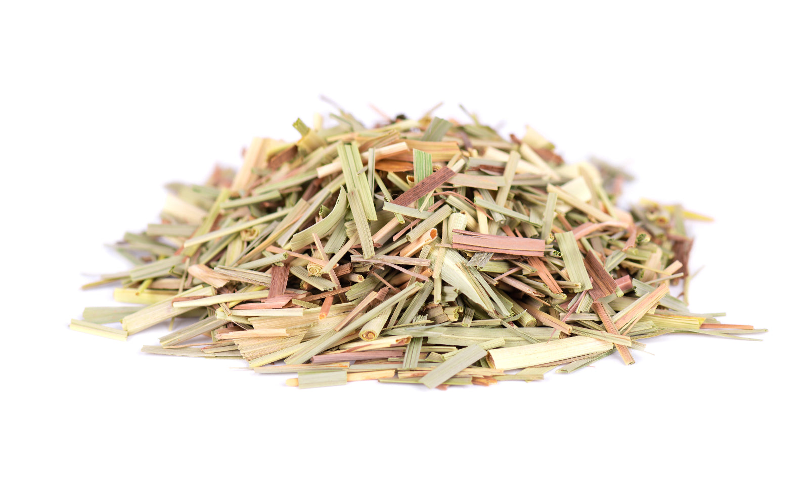 a pile of organic dried lemongrass on a white background